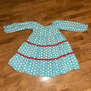 Beehave Girls Dress Polka‎ Dot Tiered Ruffle Trim Long Sleeve Blue Size 10
